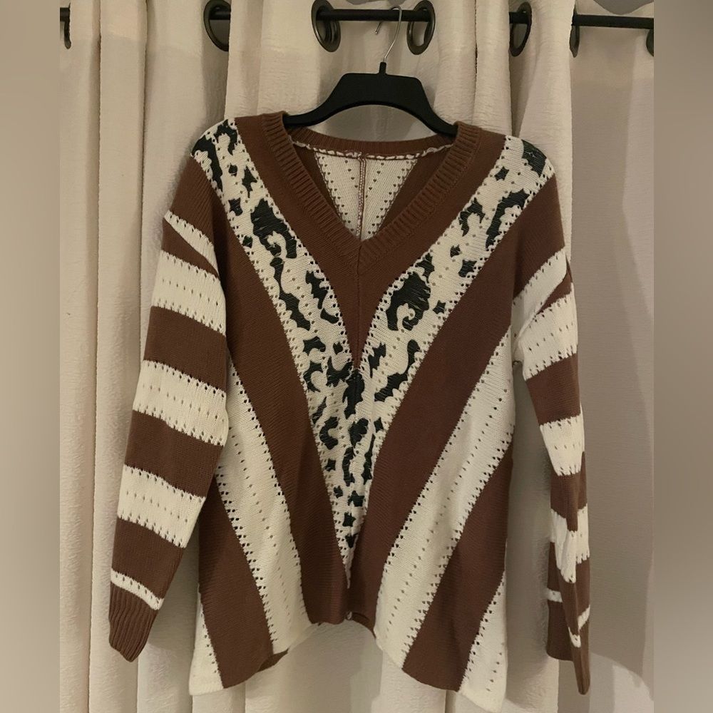 Chic Patterned Loose-fitting/Versatile V-neck Sweater